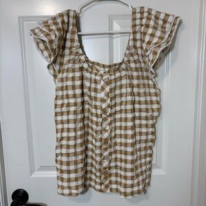 Matilda Jane Enchanted Garden Annabelle Plaid Off-Shoulder Blouse Size L